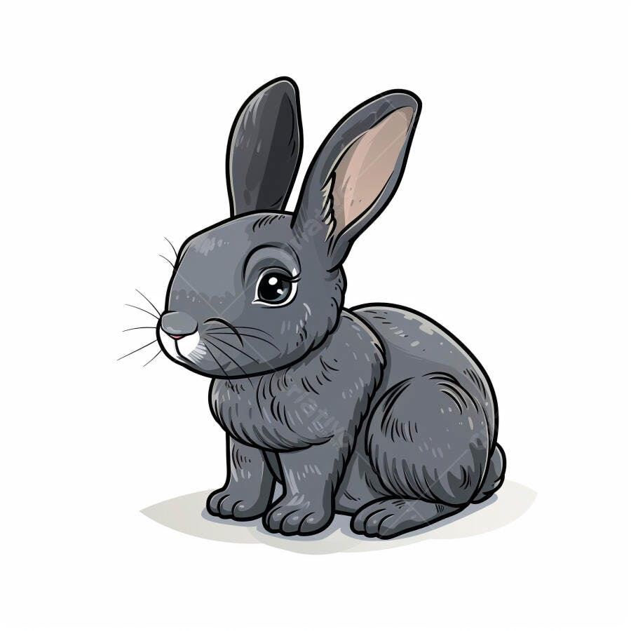 Coelho cinza fofo ilustração sentado olhando para o lado em fundo branco