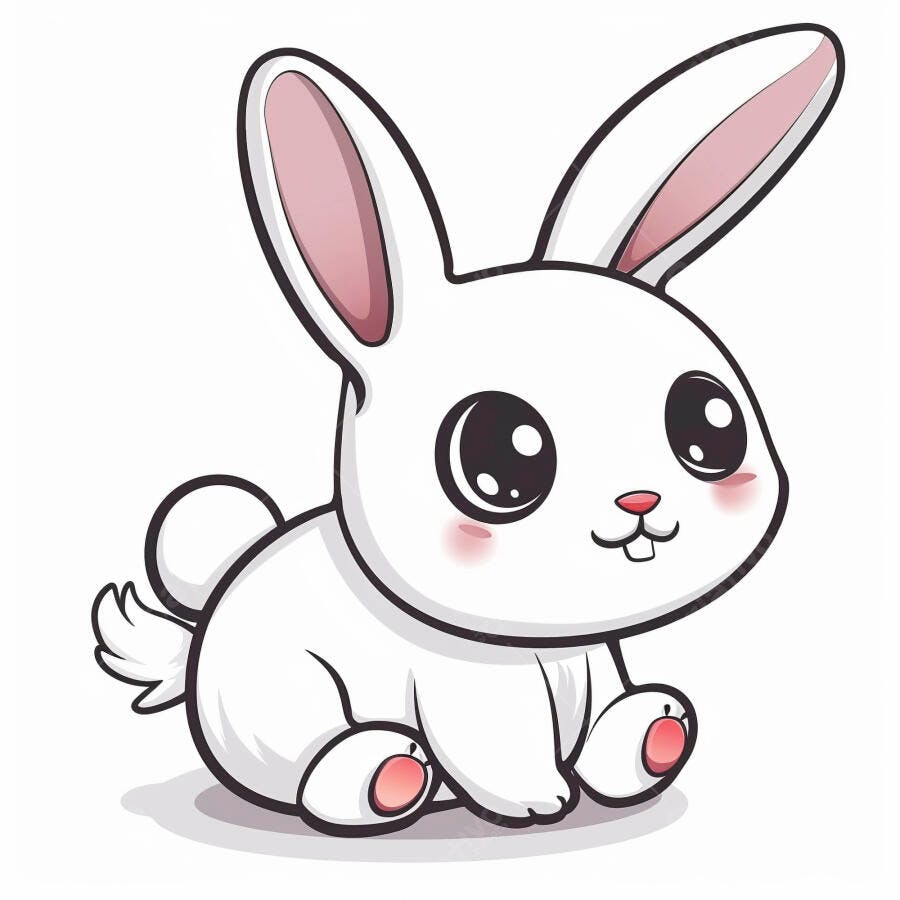 Coelho branco fofo de desenho animado com olhos grandes