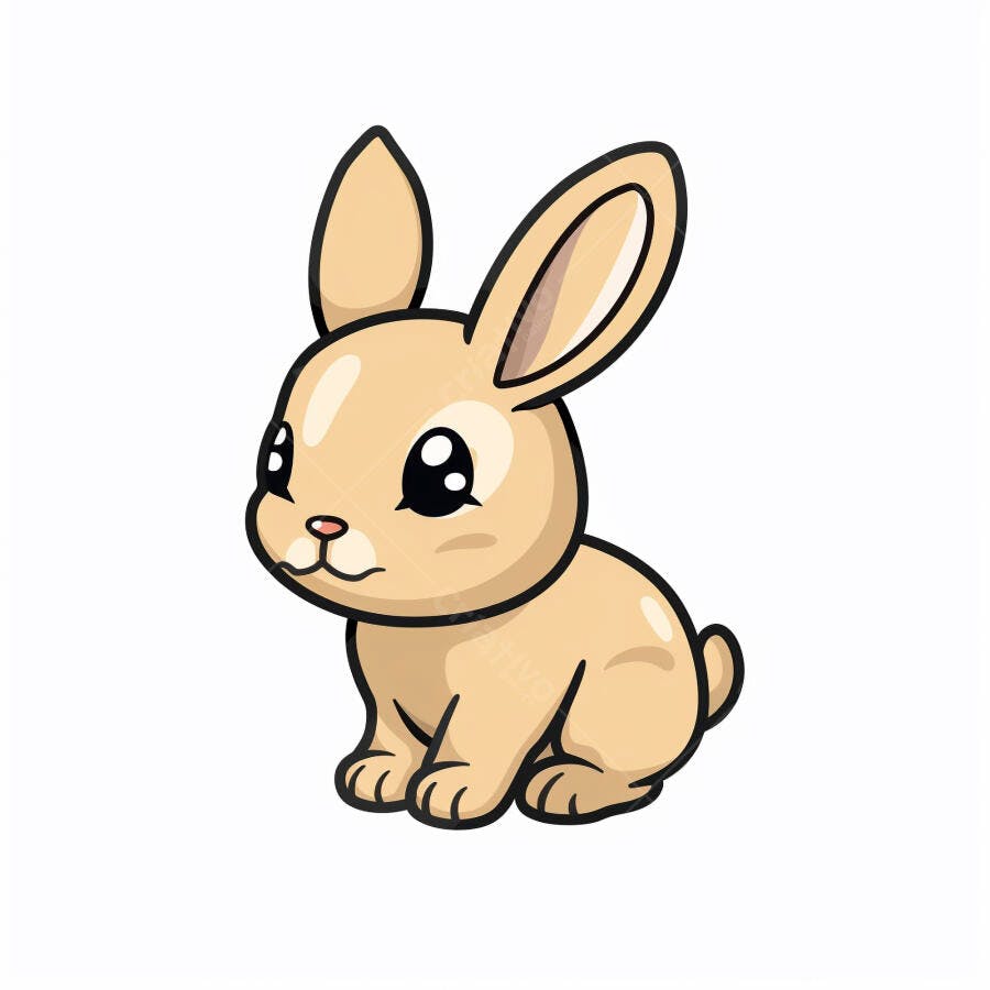 Coelho fofo de desenho animado sentado com fundo branco