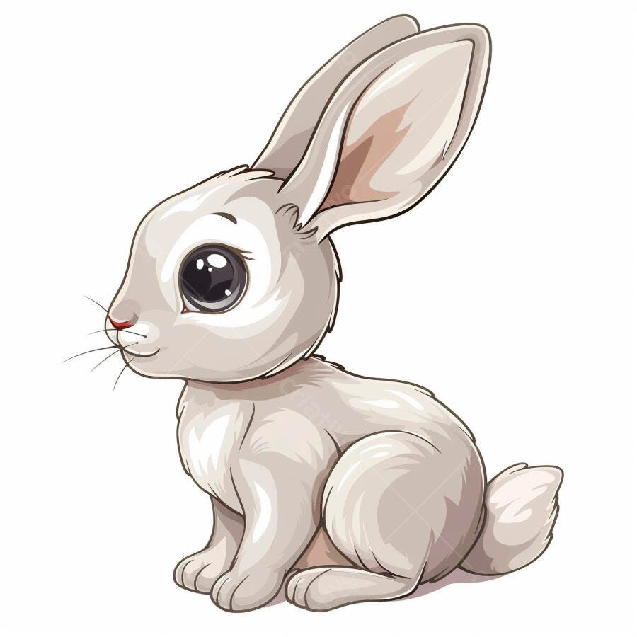 Coelho branco fofo desenho animado sentado com olhos grandes isolado