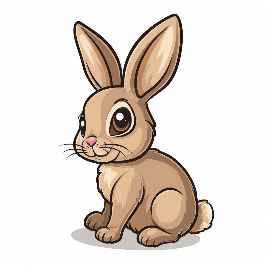 Coelho marrom adorável estilo desenho animado sentado olhando para o lado