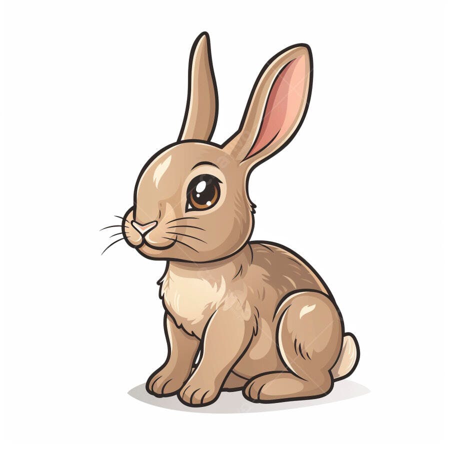 Coelho marrom de desenho animado sentado com orelhas longas em fundo branco