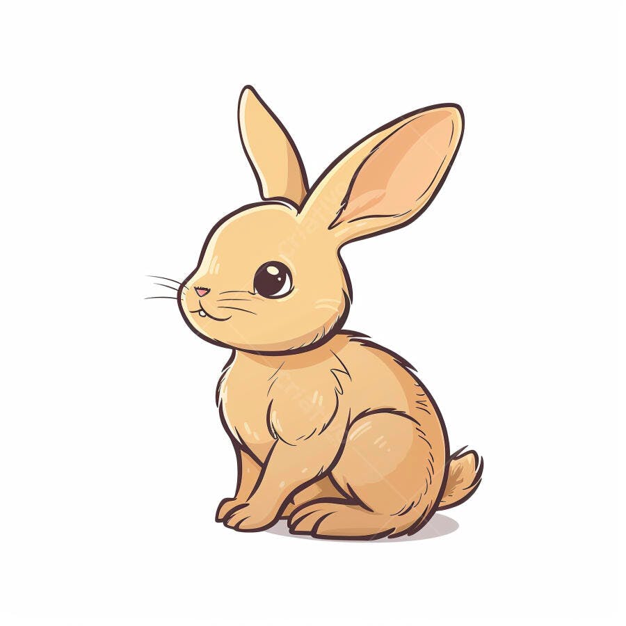 Coelho fofo de desenho animado sentado em fundo branco