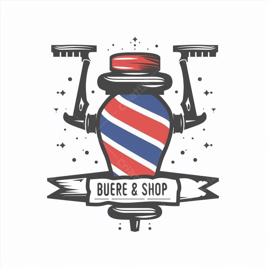 Barbeiro poste clássico vermelho azul e branco com ferramentas de barbearia