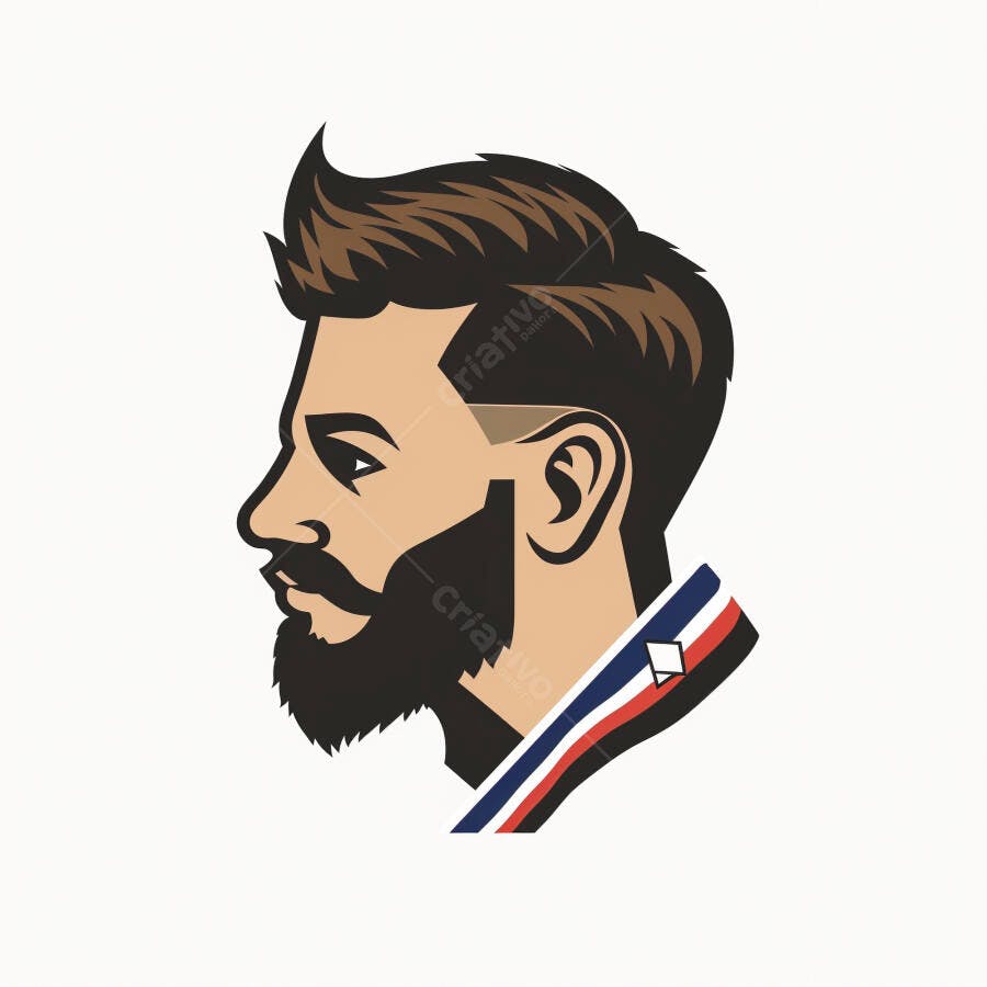 Homem barbudo com corte de cabelo moderno e gola listrada