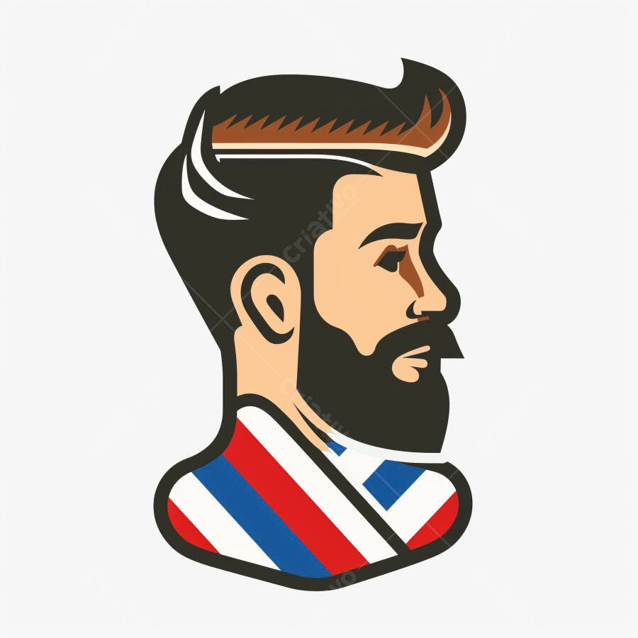Barbeiro com cabelo e barba estilizados perfil em capa listrada