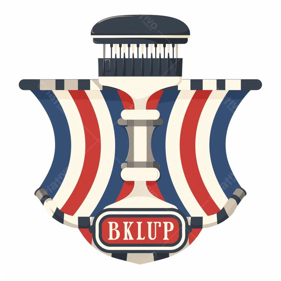Emblema vintage estilo barbeiro com listras vermelhas azuis e brancas