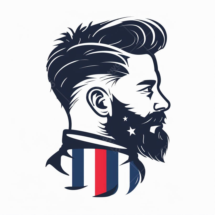 Homem estiloso com barba e cabelo moderno usando cachecol patriótico ilustração vetorial