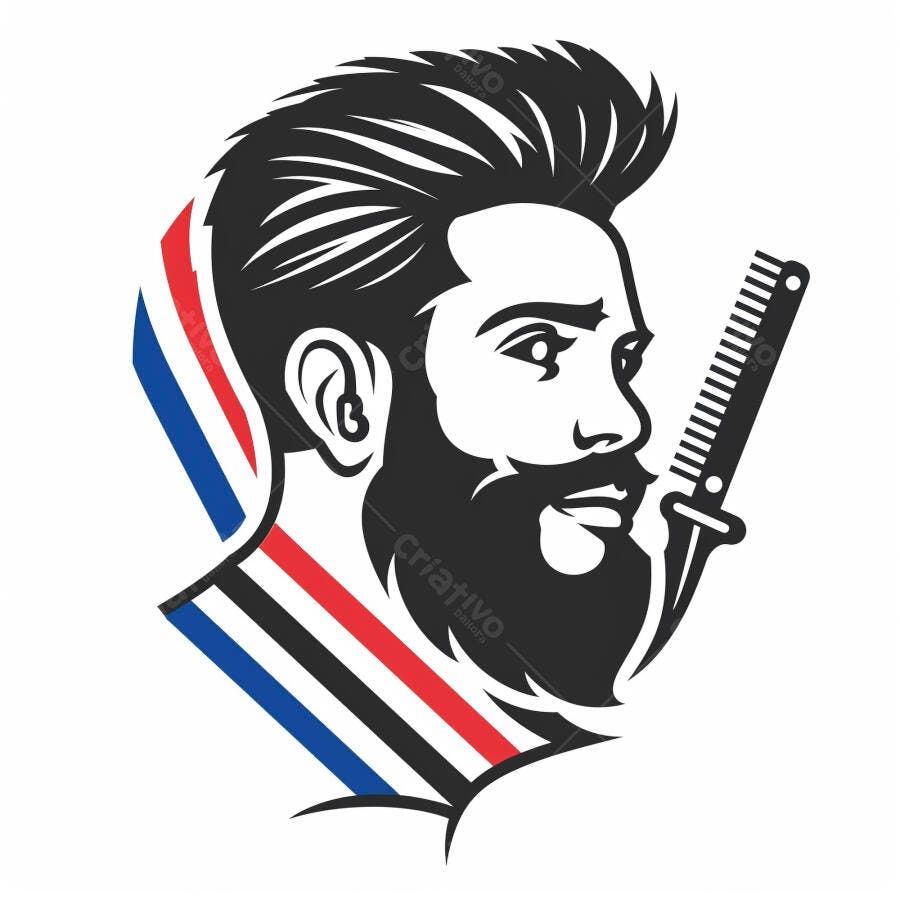 Barbeiro homem com barba e cabelo moderno em ilustração de logotipo profissional