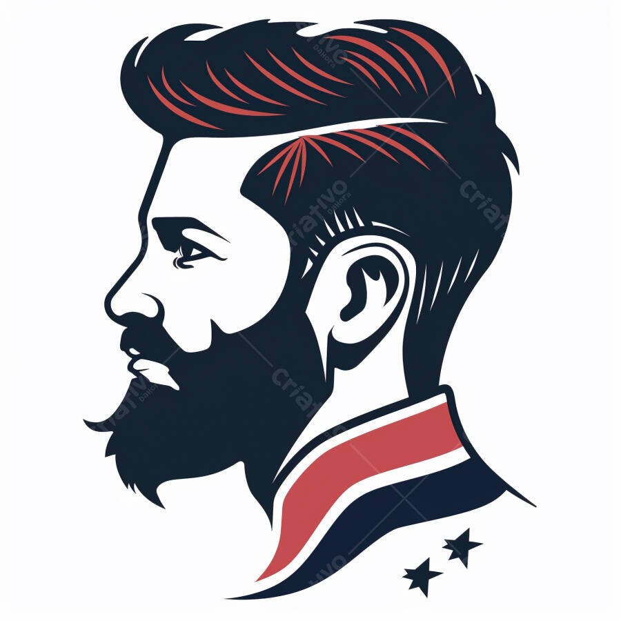Homem barbudo perfil moderno ilustração cores preto e vermelho
