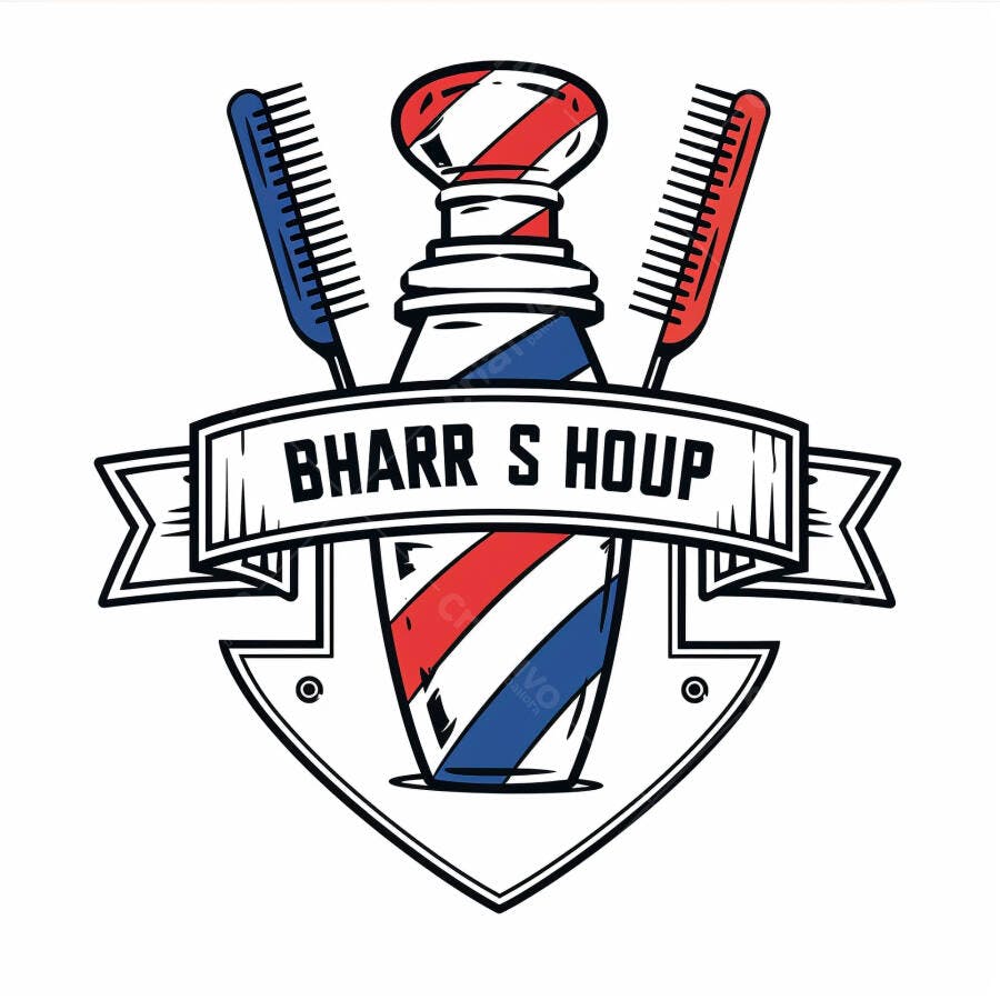 Logo barbearia estilo clássico poste de barbeiro pentes vermelho azul branco