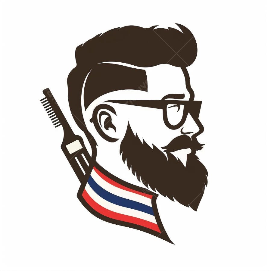 Homem barbudo com óculos e bandeira da Tailândia símbolo de barbearia moderna