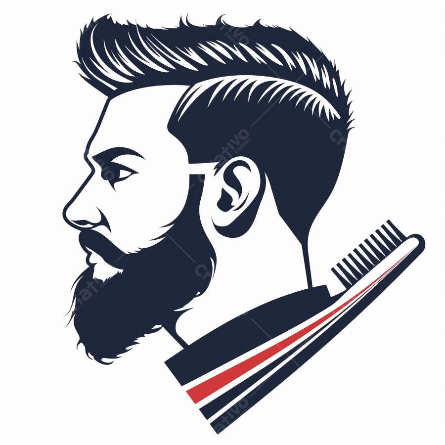 Homem com barba e cabelo moderno ilustração de barbeiro com pente azul e branco