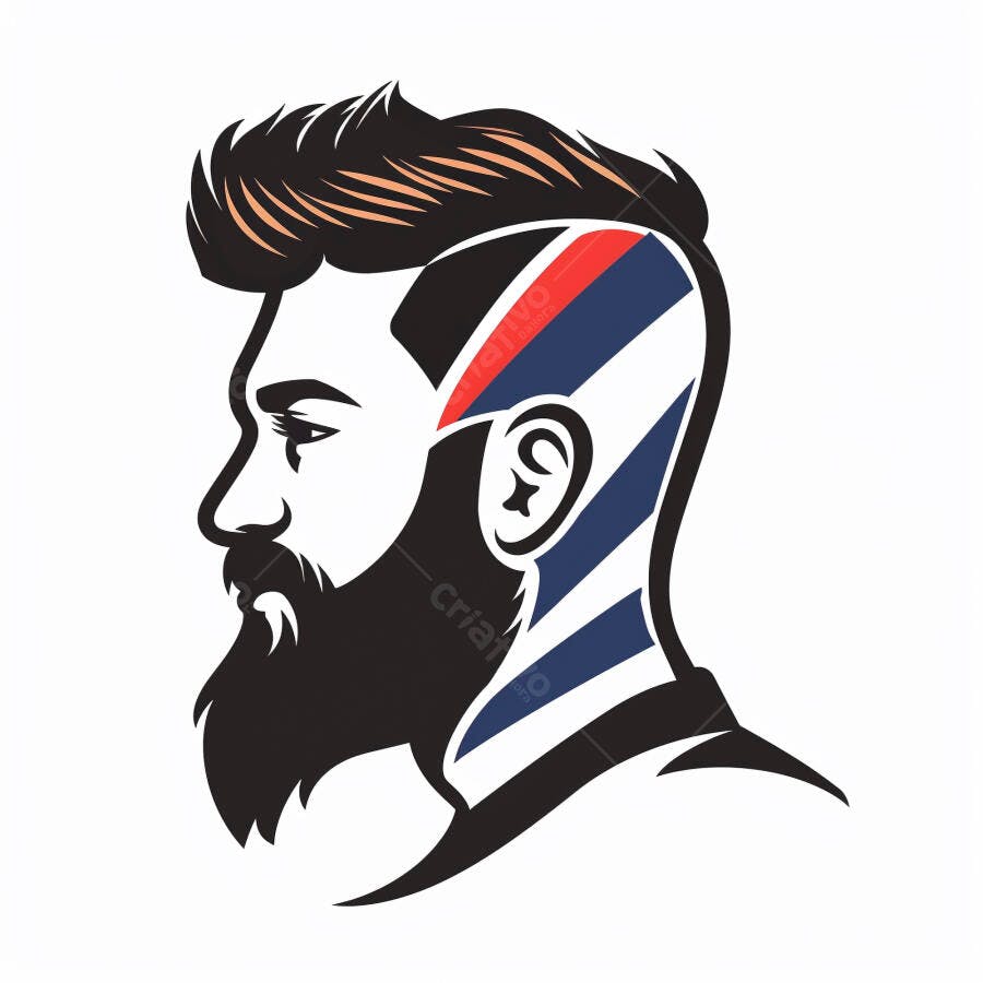 Barbeiro com corte de cabelo undercut e barba em perfil listras vibrantes