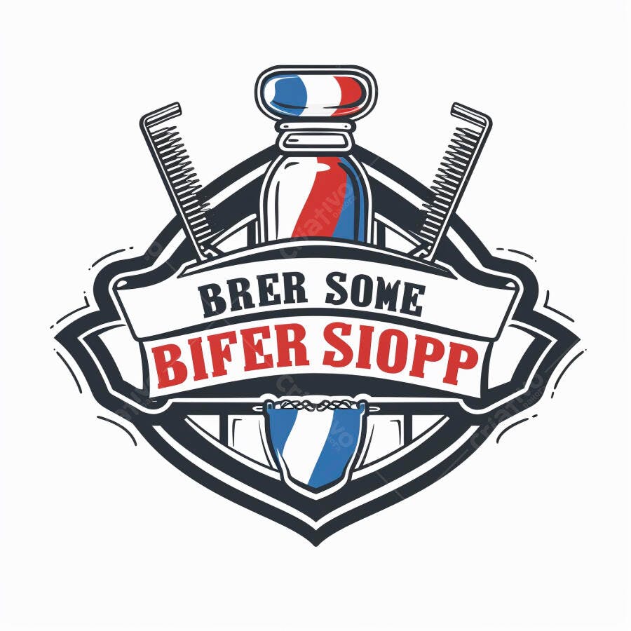 Logotipo barbearia vintage com poste de barbeiro pentes e cores clássicas