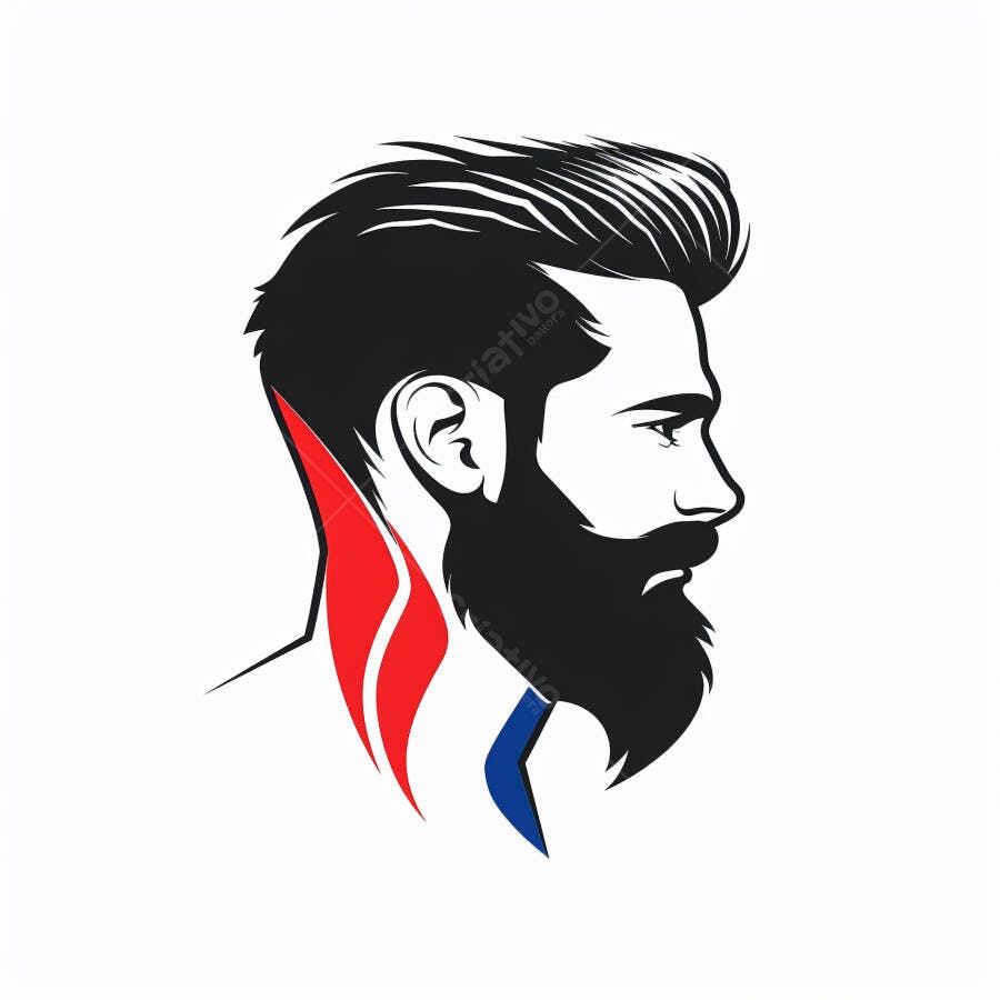 Homem com barba e cabelo moderno perfil ilustração estilizada vermelho e azul