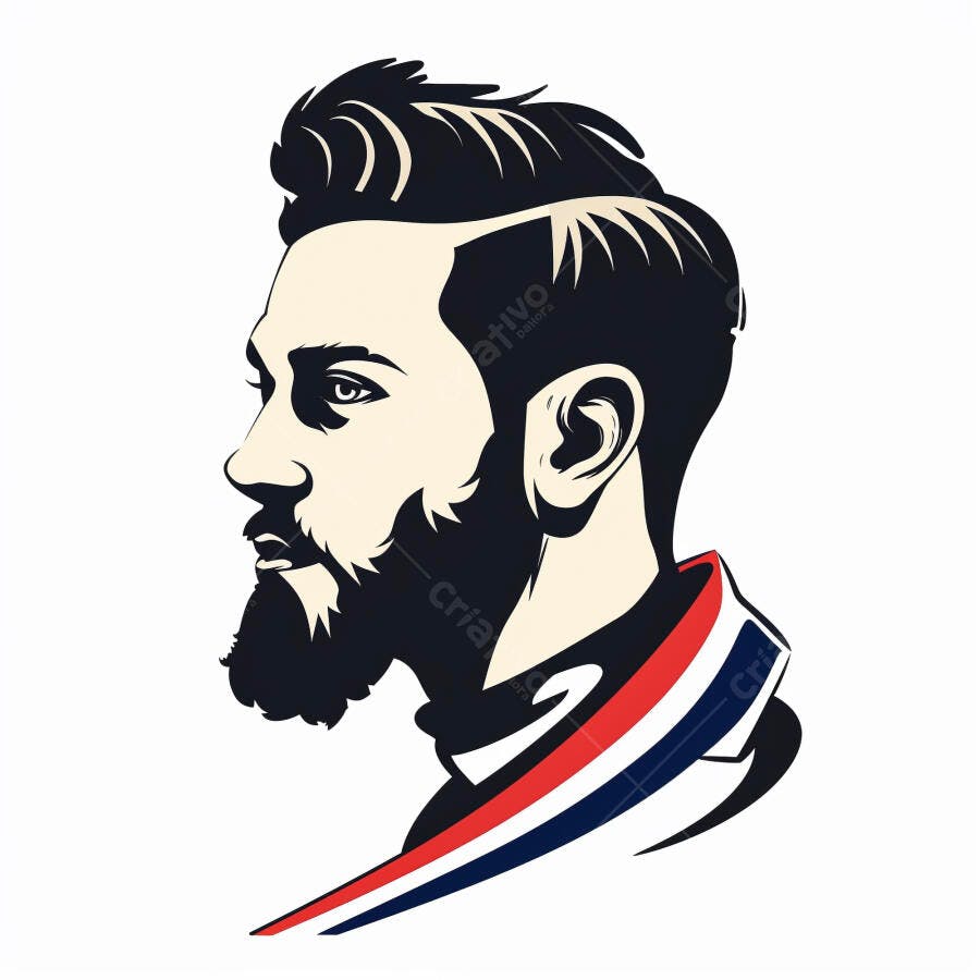 Homem barbudo moderno com penteado undercut e gola listrada tricolor