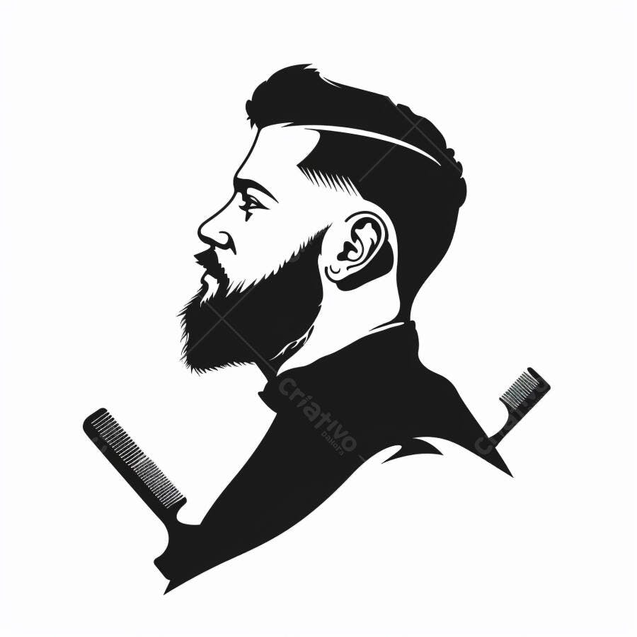 Homem barbeiro com barba e cabelo moderno ilustração de perfil e pentes