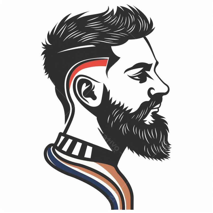 Homem com barba cabelo moderno undercut detalhe vermelho ilustração