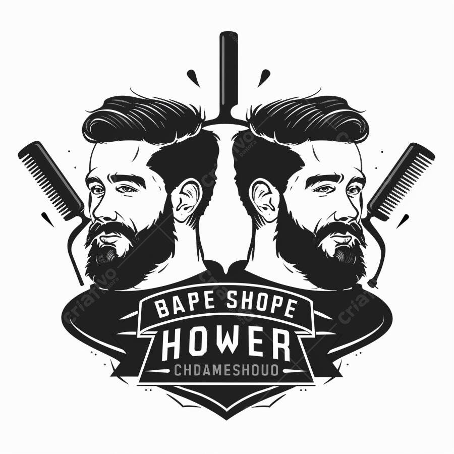 Barbeiro logo homens barbudos pentes navalha estilo vintage preto e branco