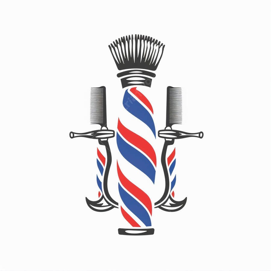 Poste de barbeiro classico pincel de barbear e pentes ilustracao azul e vermelho