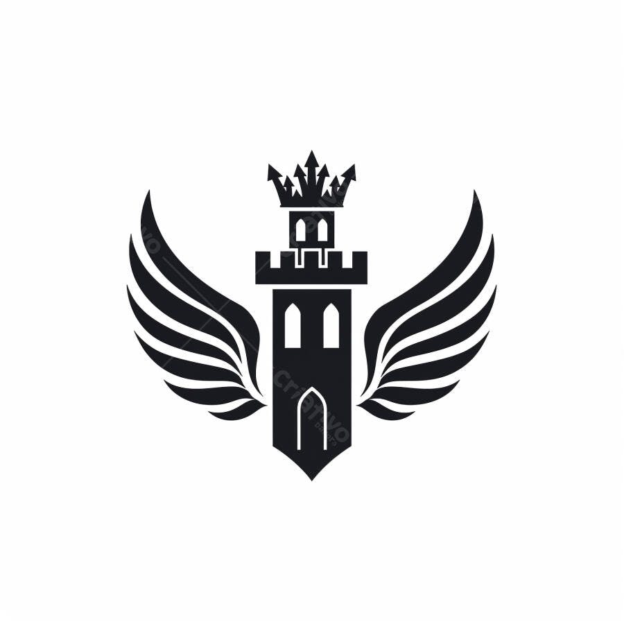 Torre de castelo com asas e coroa vetor minimalista