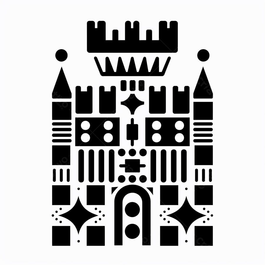 Ícone de castelo abstrato geométrico preto e branco moderno