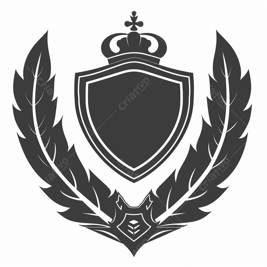 Emblema escudo clássico com coroa e asas design heráldico