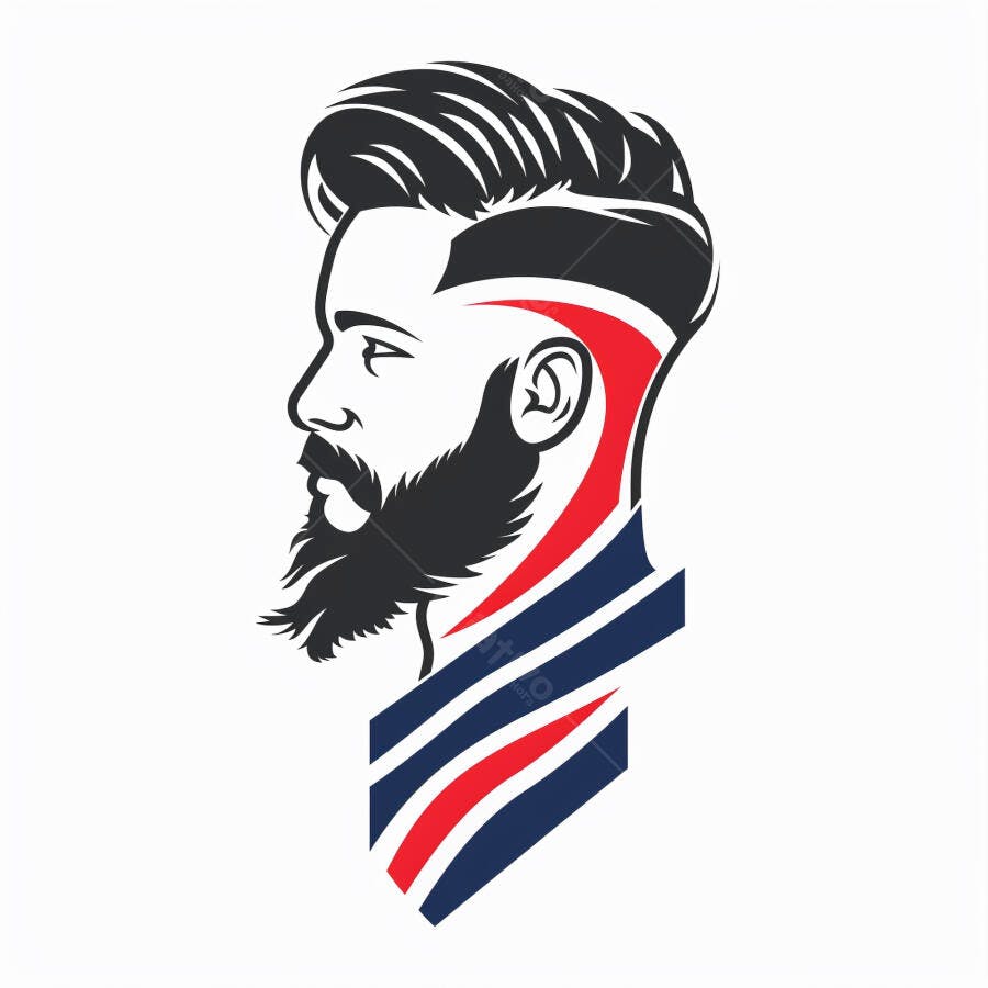 Homem com barba e cabelo moderno estilo barbeiro com faixas vermelhas e azuis