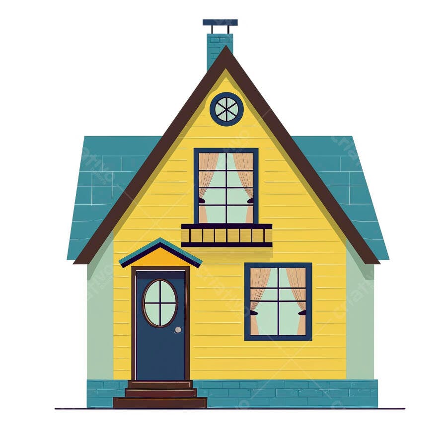 Casa amarela e azul ilustração estilo cartoon isolada