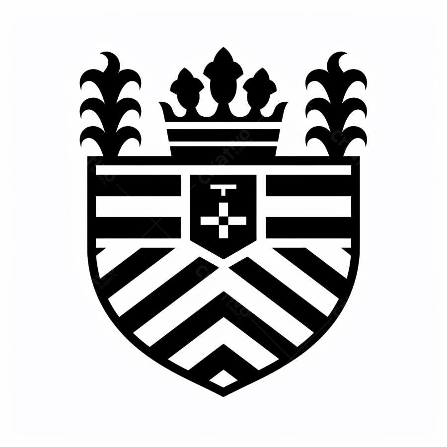Brasão real preto e branco com coroa e listras design minimalista