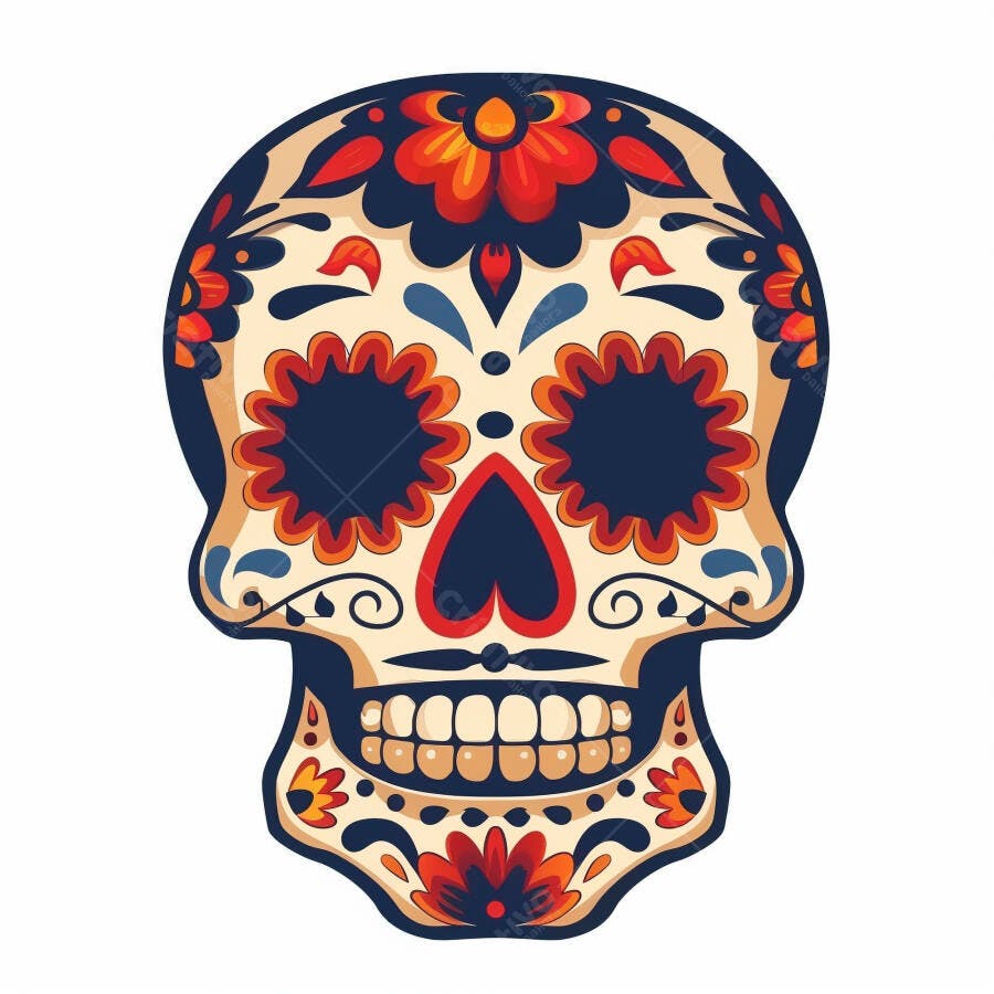 Caveira mexicana decorada com flores coloridas Dia de Muertos