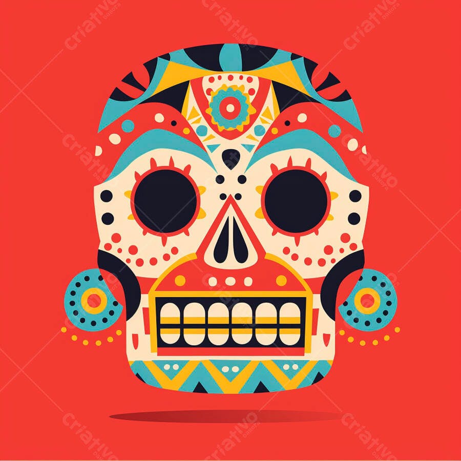 Calavera mexicana colorida para Dia de los Muertos ilustração vibrante