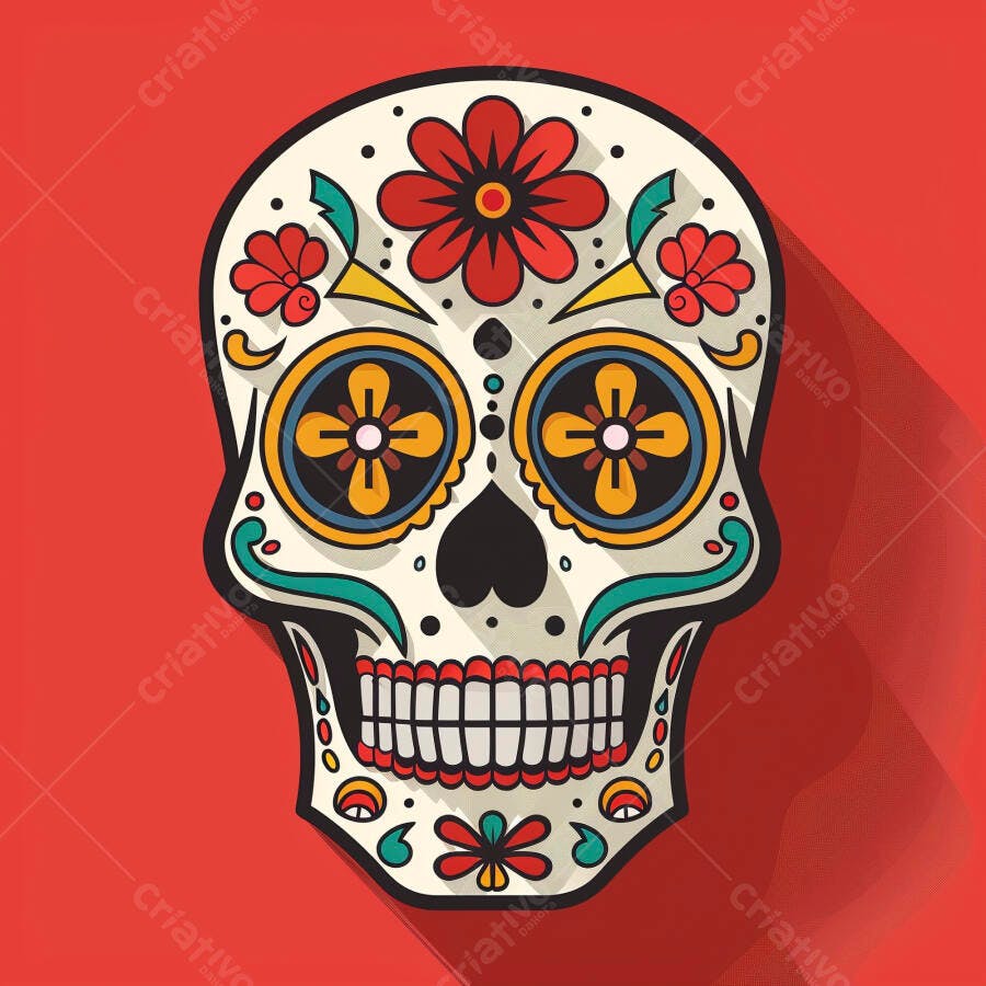 Caveira mexicana decorada com flores coloridas para o Dia dos Mortos