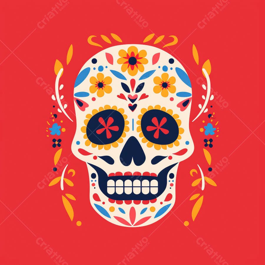 Calavera mexicana colorida com flores para o Dia de los Muertos
