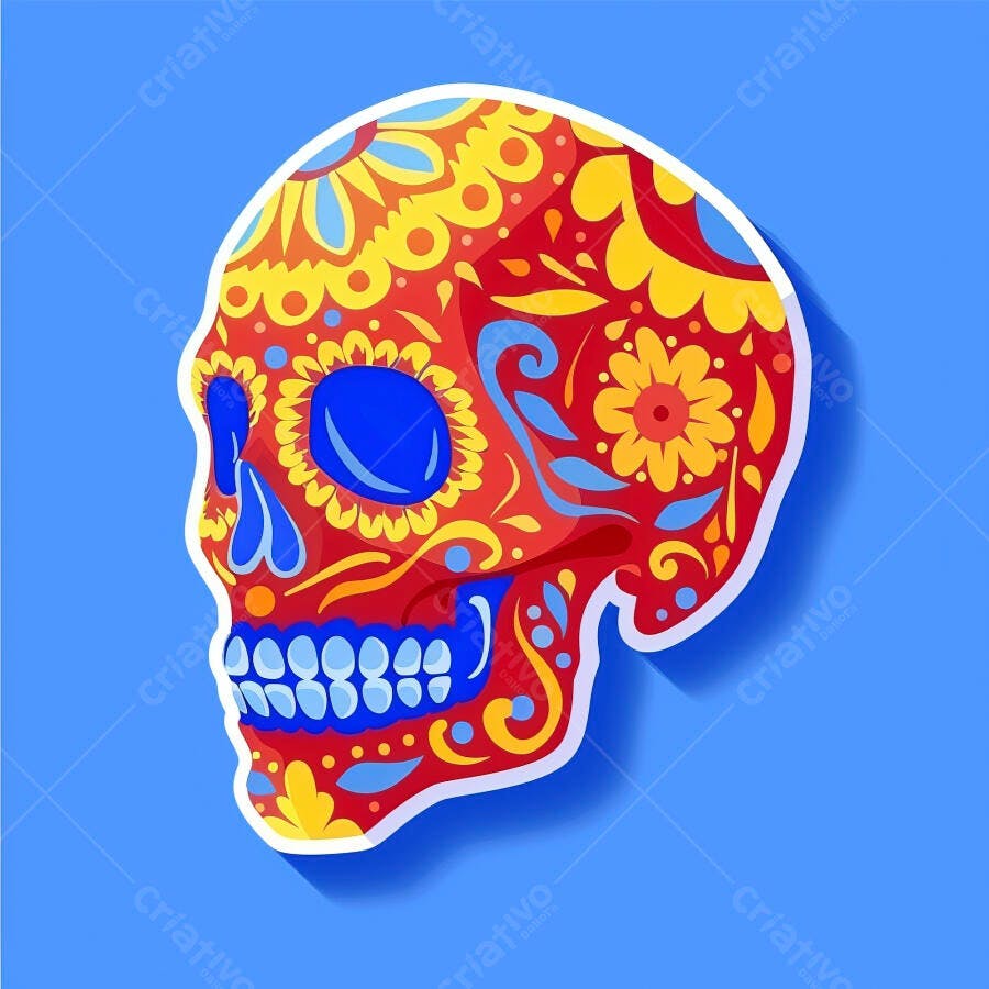 Crânio mexicano colorido com flores dia de muertos ilustração vetor