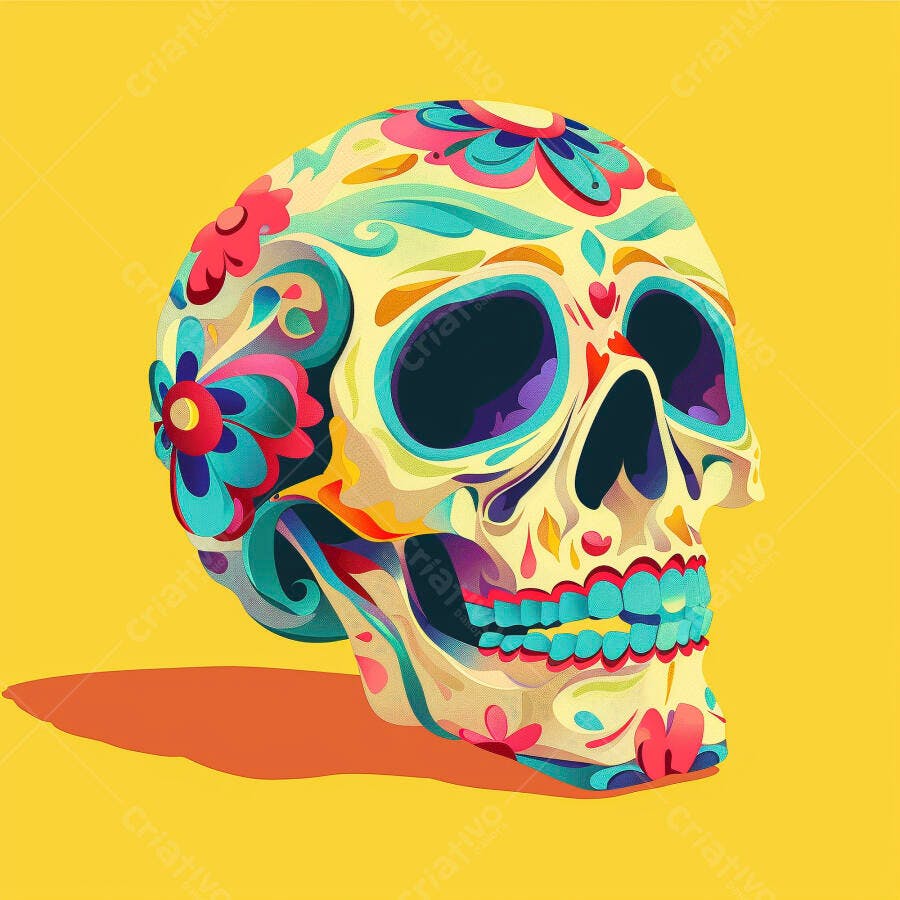 Calavera mexicana colorida Dia dos Mortos com flores vibrantes