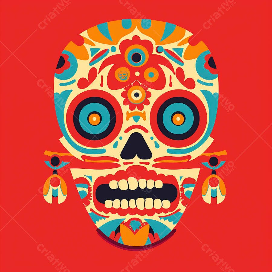 Calavera mexicana colorida ilustracao vibrante para Dia de Muertos