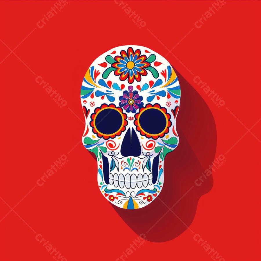 Crânio de açúcar mexicano decorado com flores vibrantes para Dia de Muertos