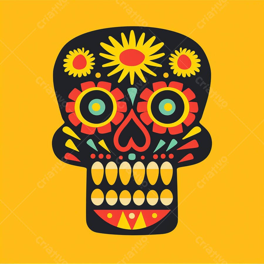 Caveira mexicana decorada com flores coloridas no Dia dos Mortos