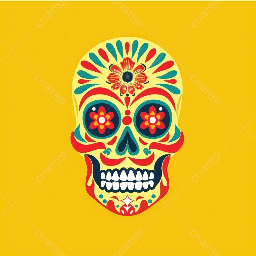 Calavera mexicana colorida com flores para Dia dos Mortos