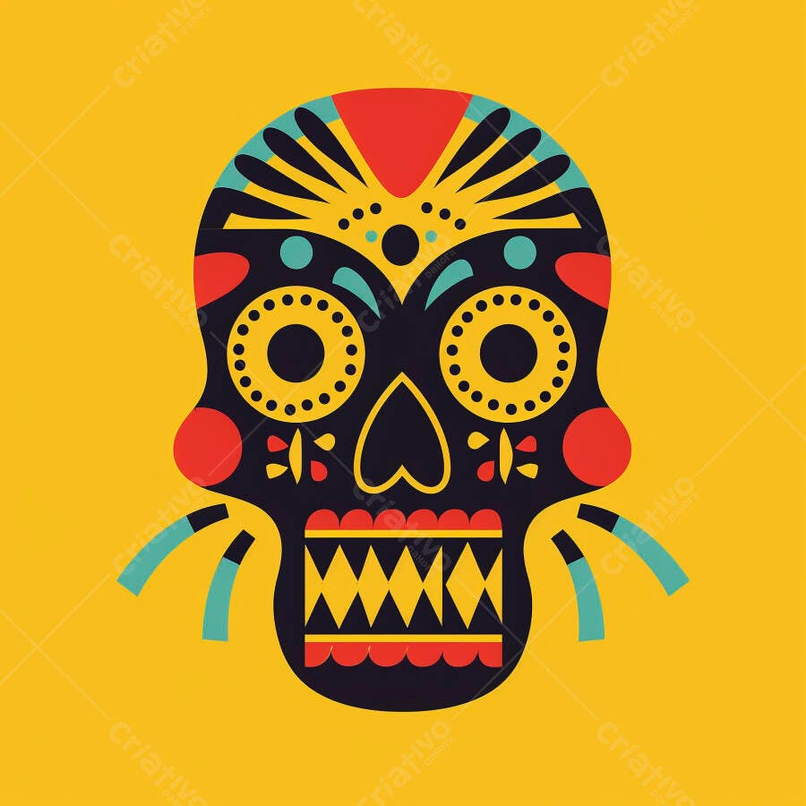 Calavera mexicana colorida arte vibrante Dia dos Mortos