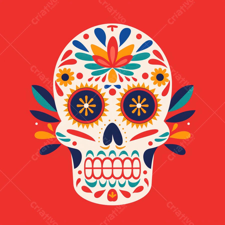 Calavera mexicana decorada colorida para Dia de Muertos
