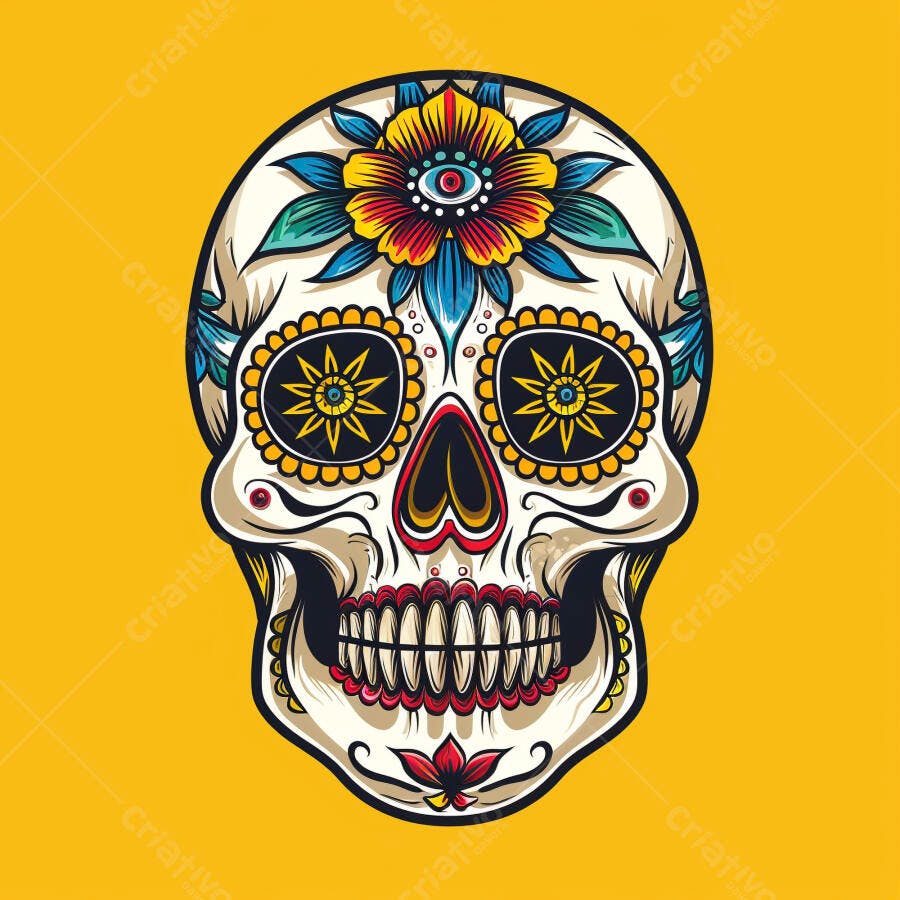 Caveira de açúcar mexicana colorida com flores para Dia dos Mortos