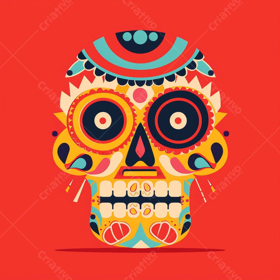 Caveira mexicana colorida ilustração Dia de los Muertos celebração festiva