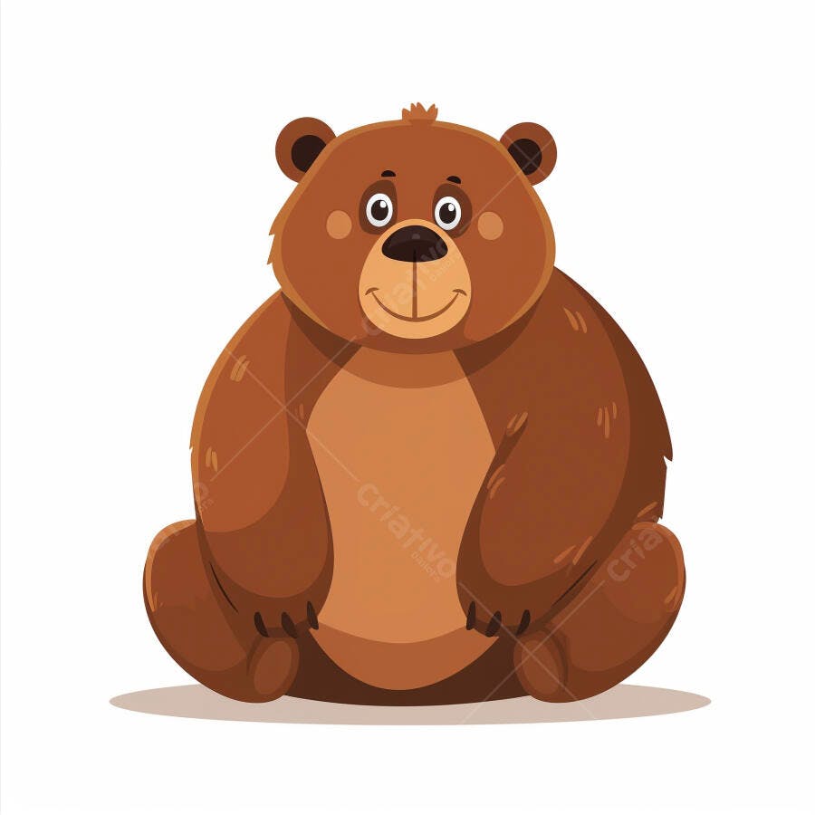 Urso marrom fofo sentado sorrindo em desenho animado