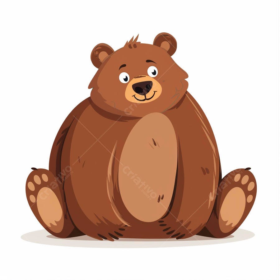 Urso de desenho animado marrom feliz sentado com sorriso em fundo branco