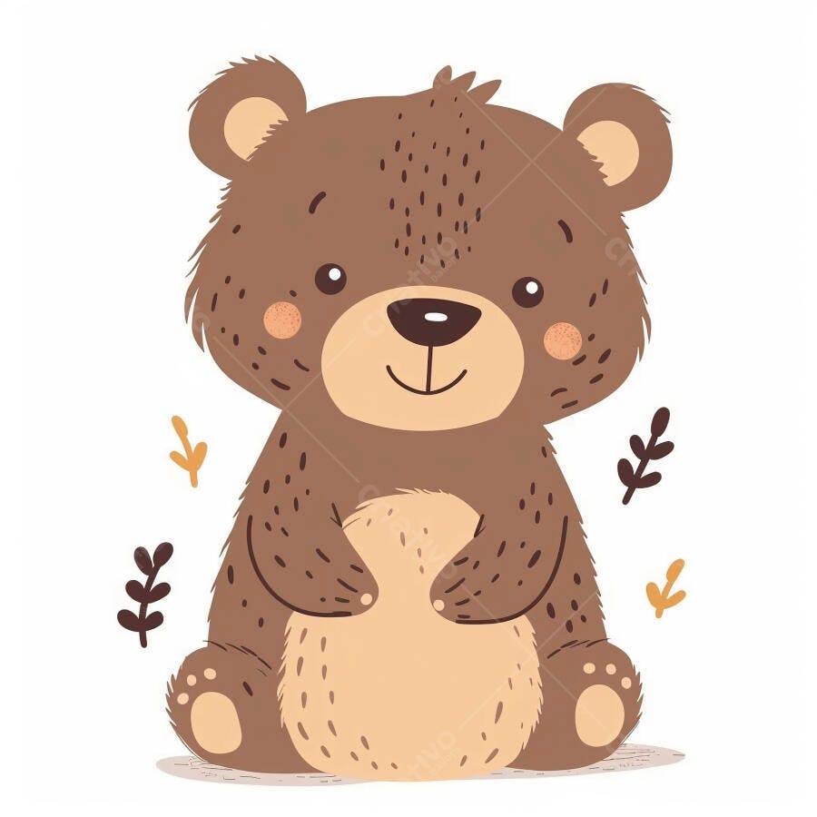 Ursinho sentado sorrindo ilustração infantil fofa