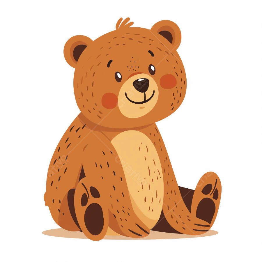 Urso de pelúcia marrom fofo sentado sorrindo ilustração infantil
