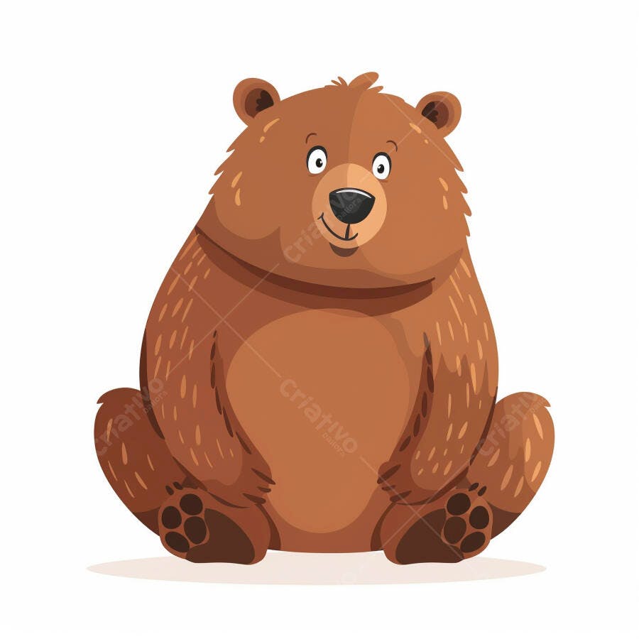 Urso marrom feliz sentado ilustração de desenho animado fofo com sorriso amigável